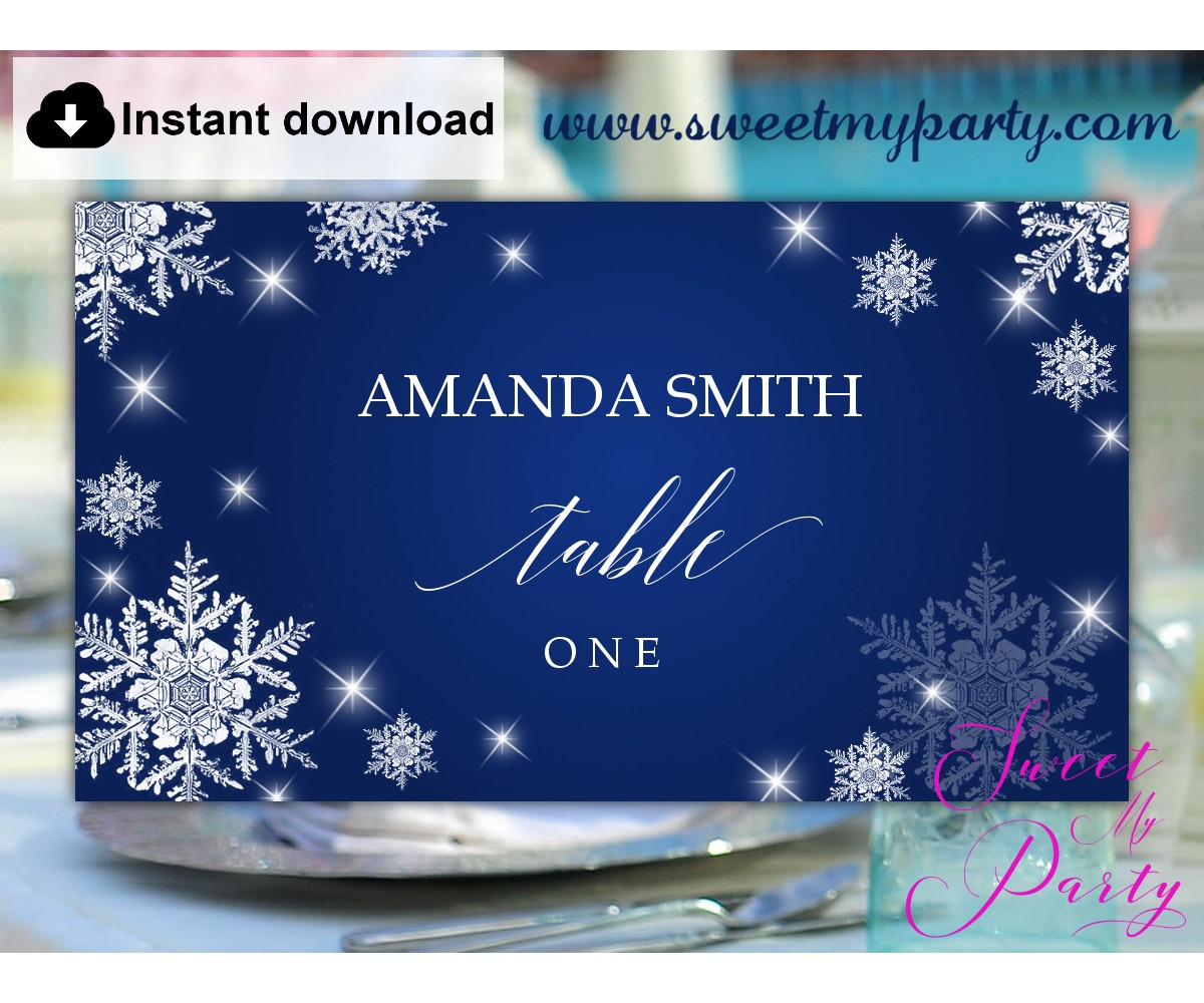 Snowflakes Escort Cards template printable,Winter Wedding Place Cards template,(152)
